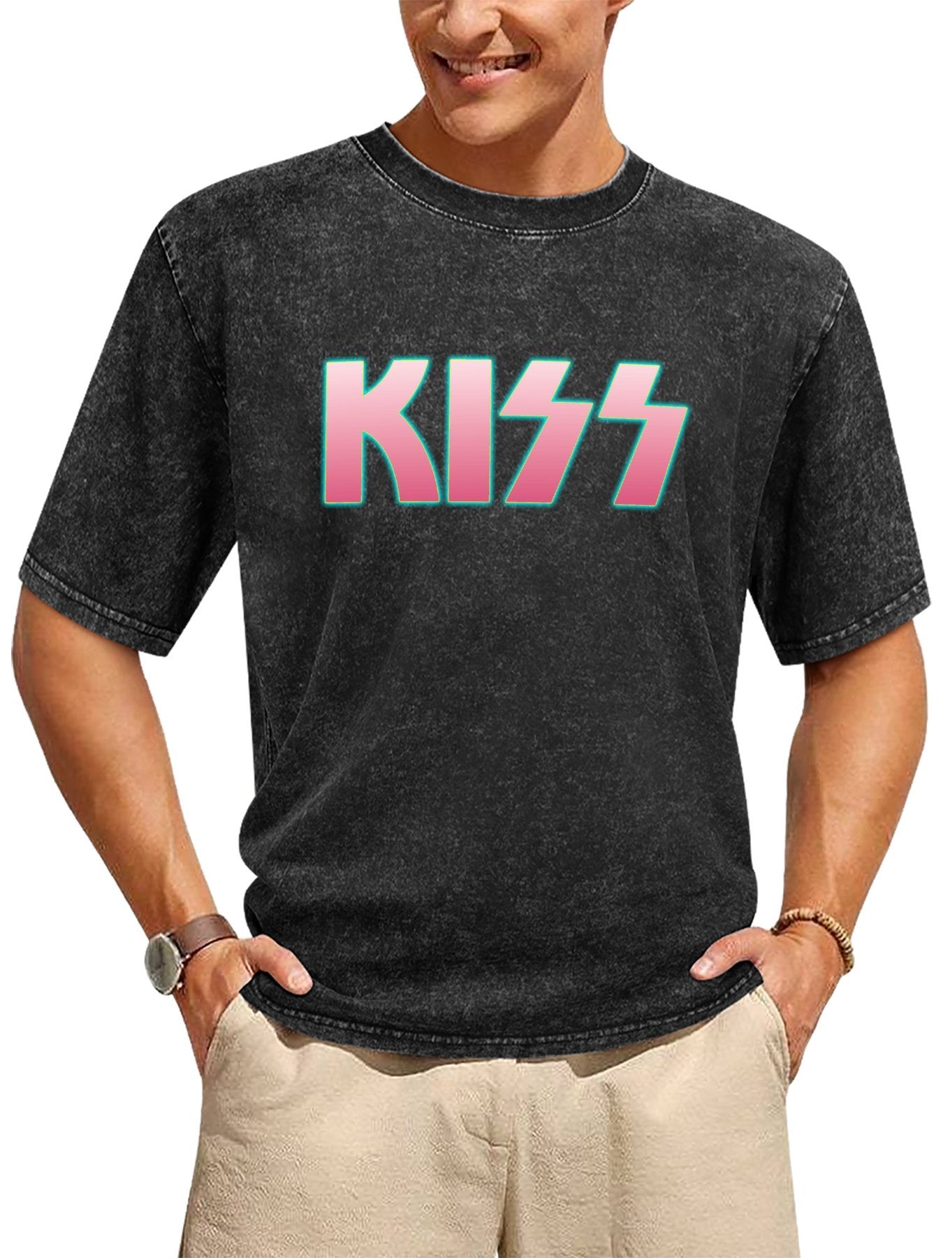 Vintage Washed KISS Pink Gradient Logo Graphic T-Shirt Secondary image
