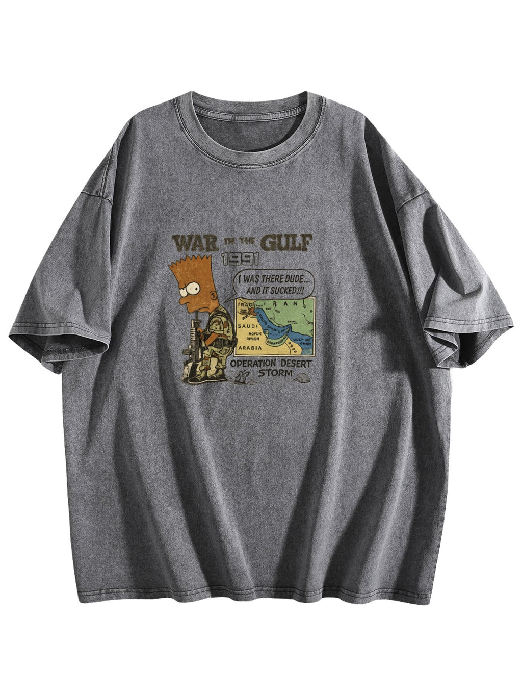 War in the Gulf 1991 Cartoon Graphic Washed T-Shirt