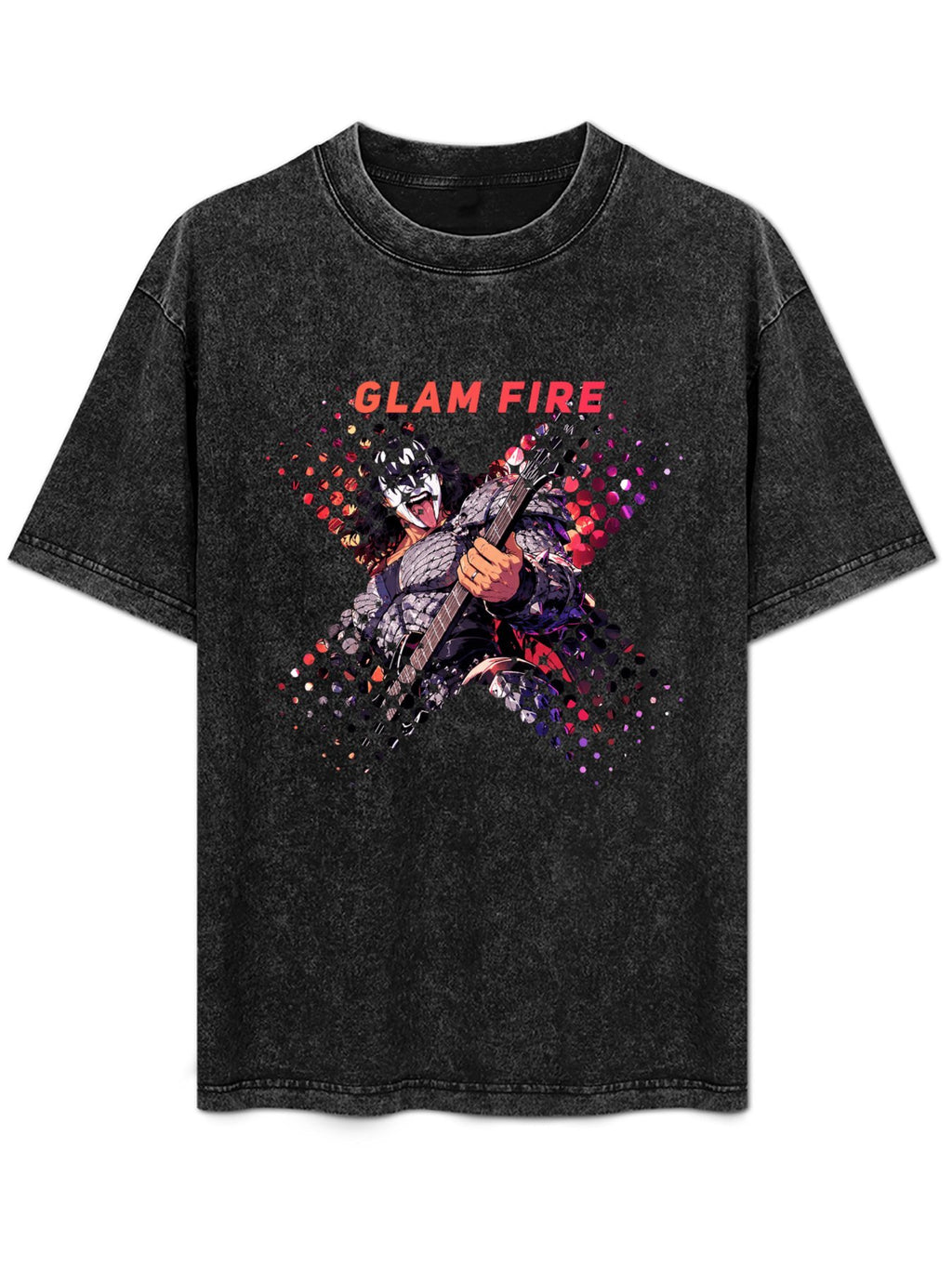 Vintage Washed Glam Fire Guitarist Graphic T-Shirt