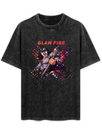 Vintage Washed Glam Fire Guitarist Graphic T-Shirt