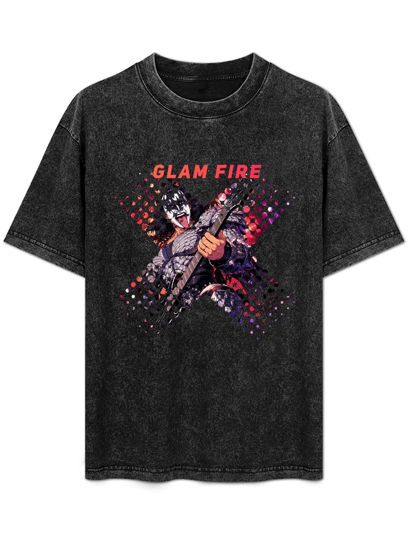Vintage Washed Glam Fire Guitarist Graphic T-Shirt