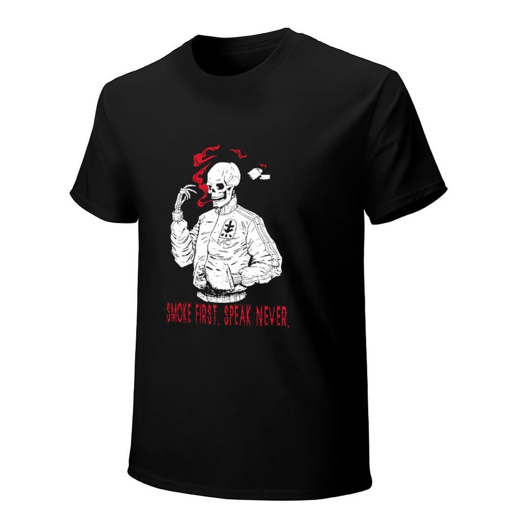 Smoke First Speak Never Skull Graphic T-Shirt