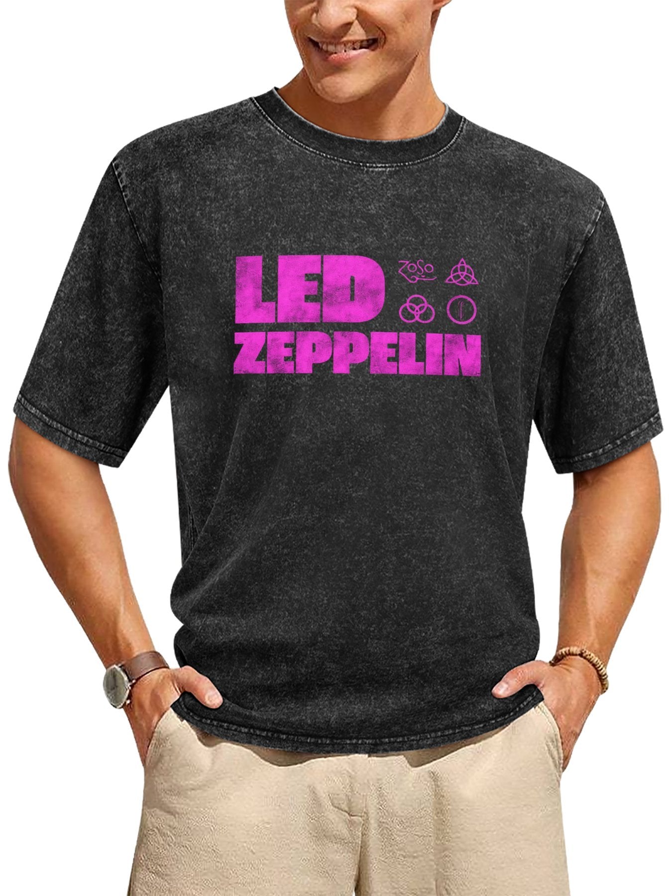 Led Zeppelin Magenta Logo and Symbols Graphic T-Shirt Secondary image