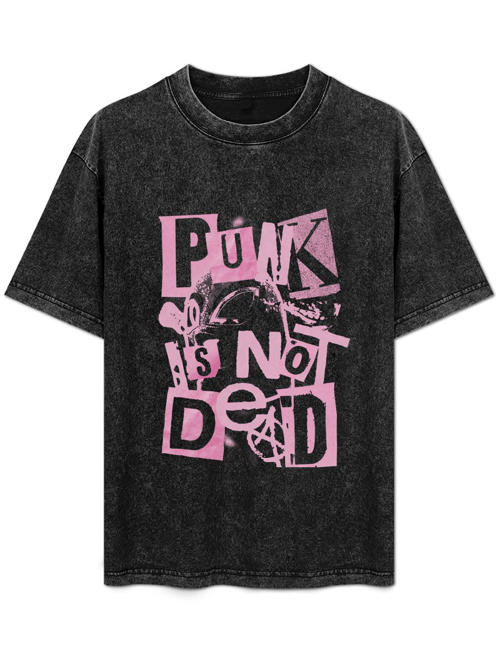 Vintage Washed Punk Is Not Dead Collage Graphic T-Shirt