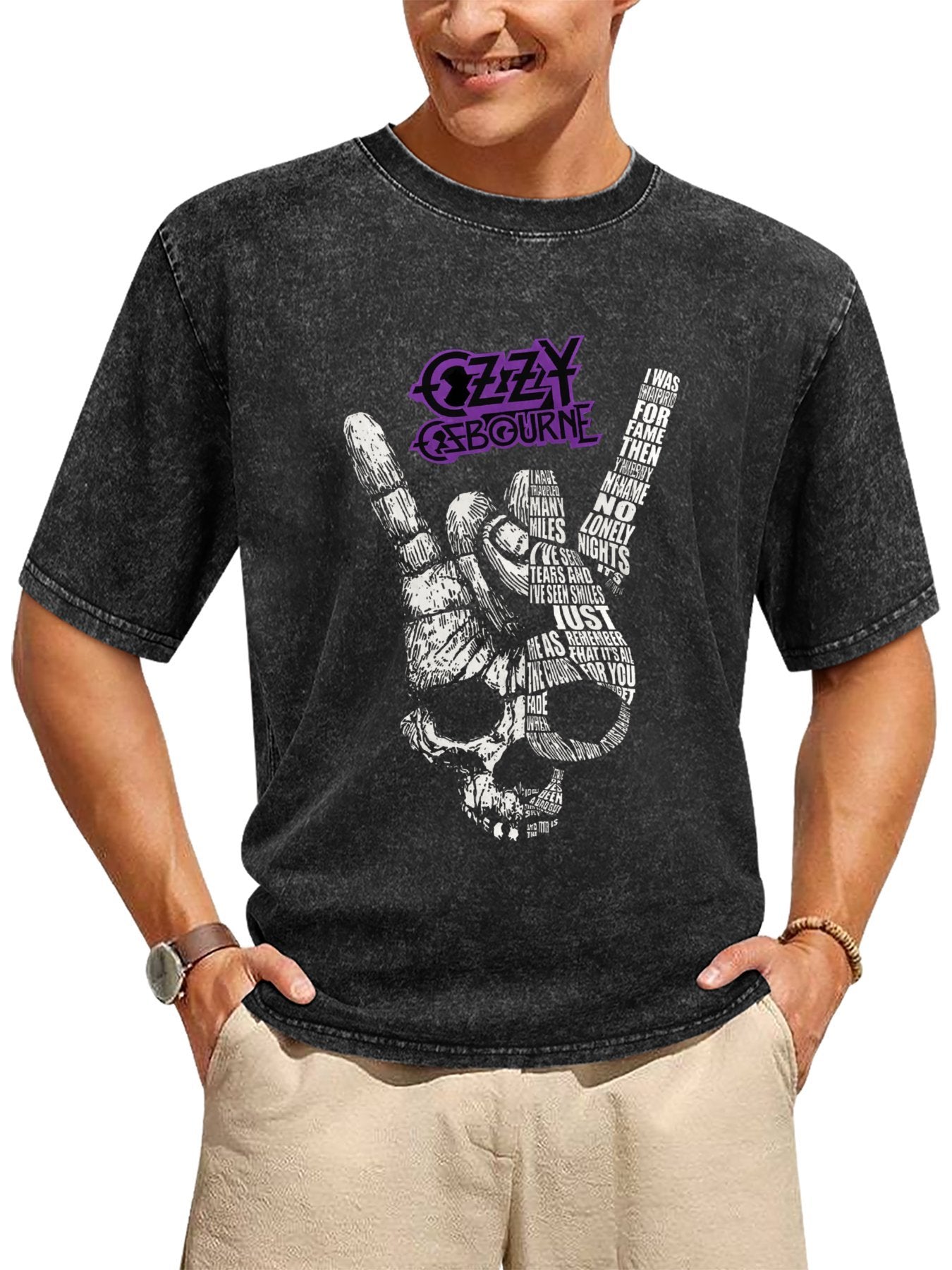 Vintage Washed Ozzy Osbourne Typography Rock Hand Graphic T-Shirt Secondary image