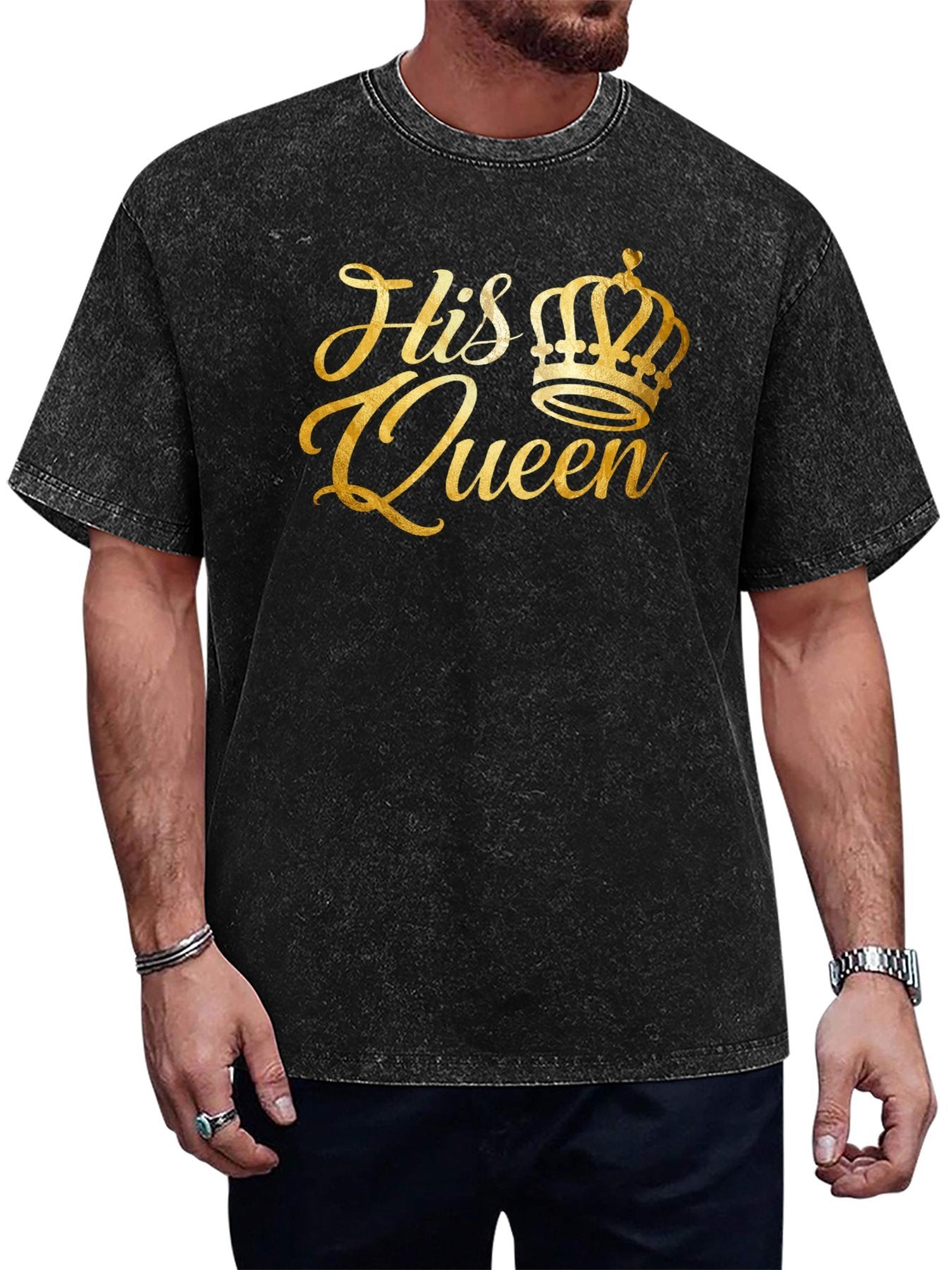 His Queen Gold Crown Script Graphic T-Shirt Main image