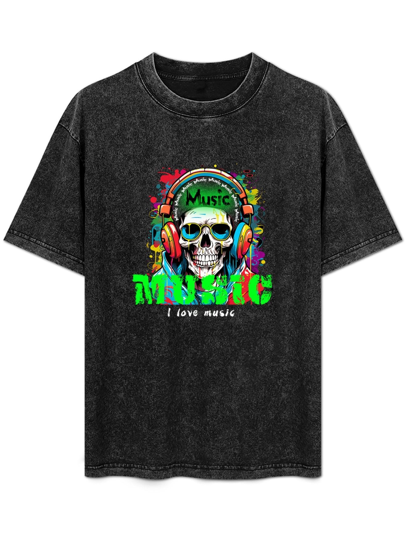 Music Skull Headphones Vintage Washed T-Shirt