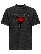 Vintage Washed Gothic Red Heart Graphic T-Shirt