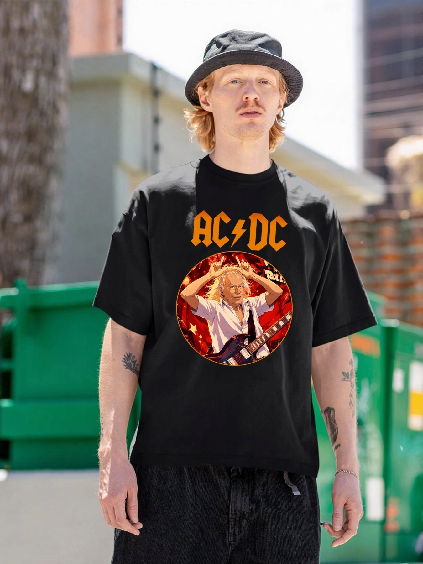 AC/DC Rock Guitarist Circle Graphic T-Shirt