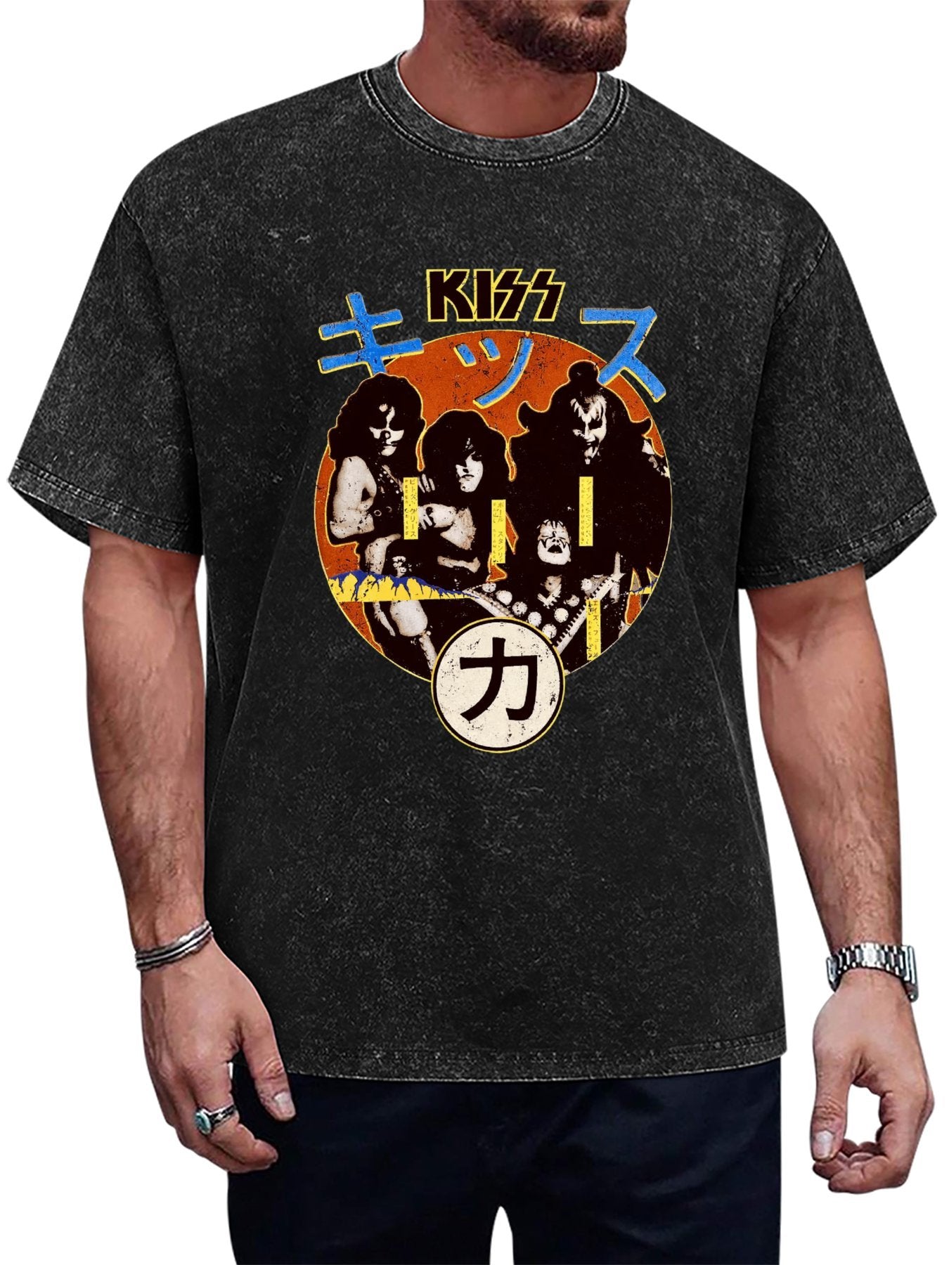 Vintage Washed KISS Japanese Retro Band Graphic T-Shirt