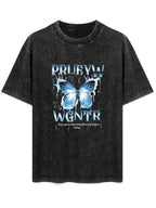 Blue Butterfly Graphic Vintage Washed T-Shirt