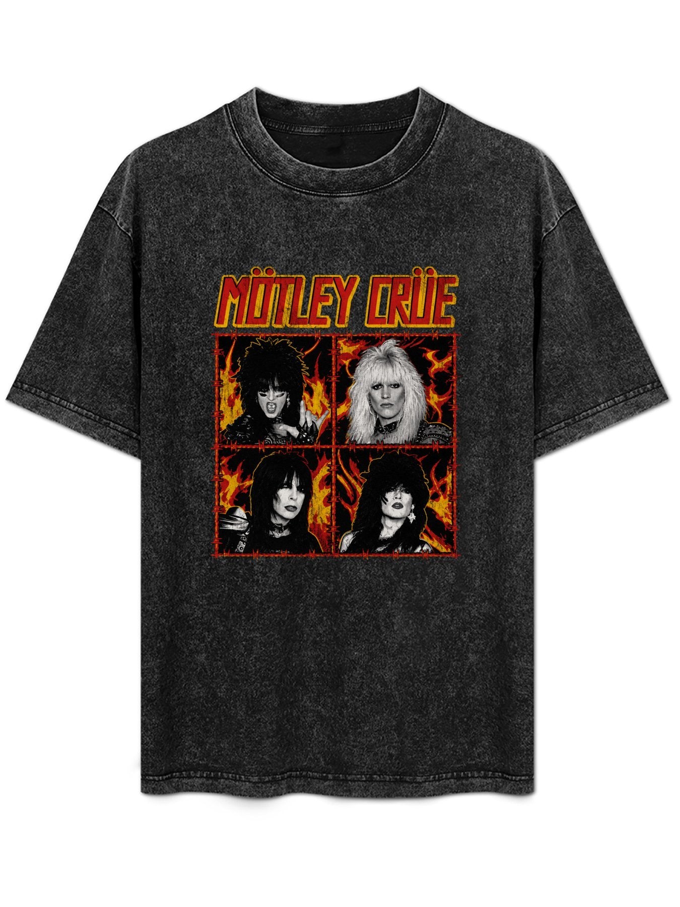 Mötley Crüe Flaming Portrait Graphic T-Shirt
