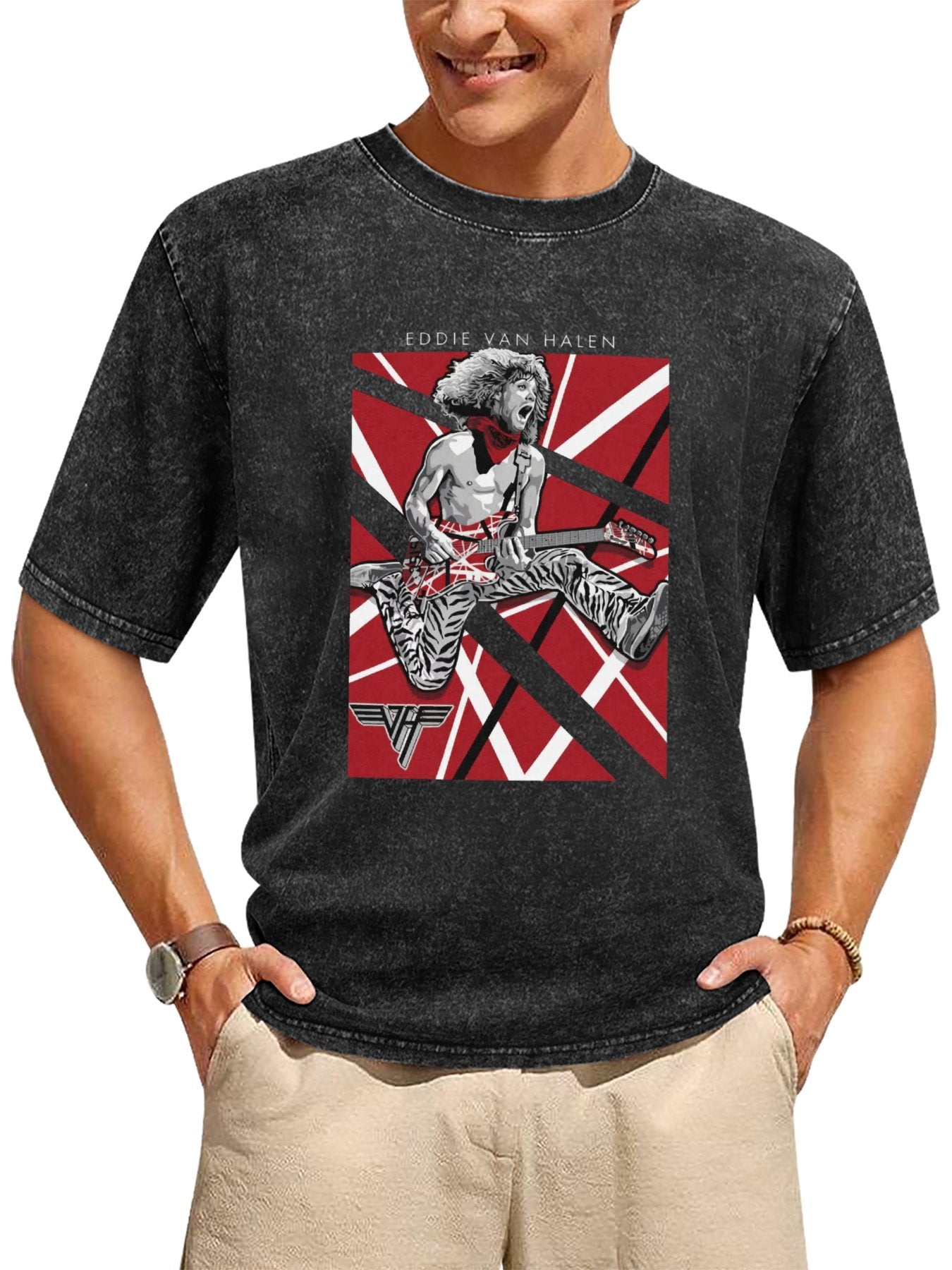Vintage Washed Eddie Van Halen Guitar Jump Graphic T-Shirt