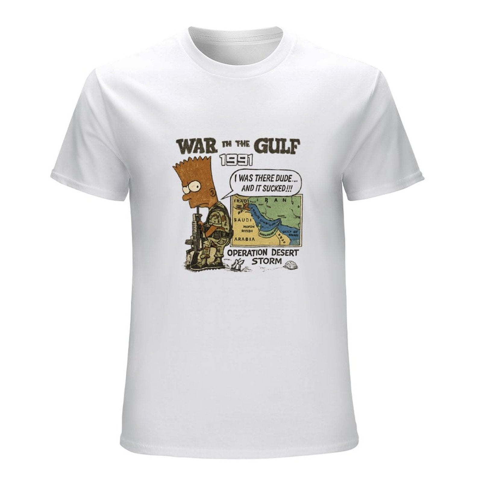 War in the Gulf 1991 Cartoon Graphic White T-Shirt