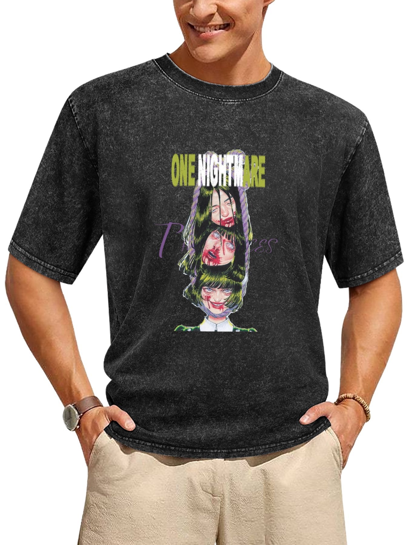 One Nightmare Horror Graphic Vintage Washed T-Shirt Secondary image