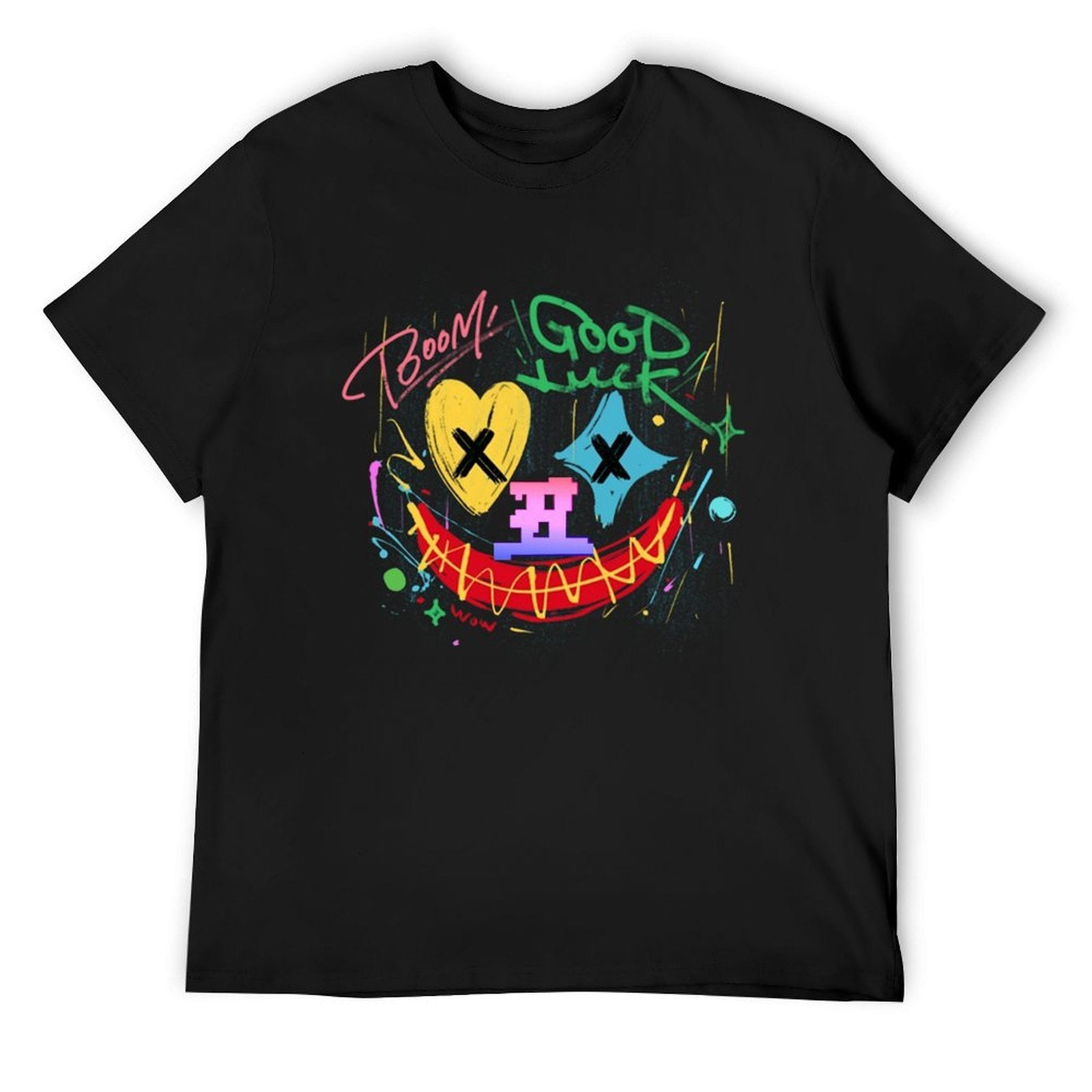 Good Luck Graffiti Smile Graphic Black T-Shirt