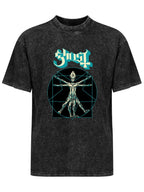 Vintage Washed Ghost Mechanical Figure Graphic T-Shirt