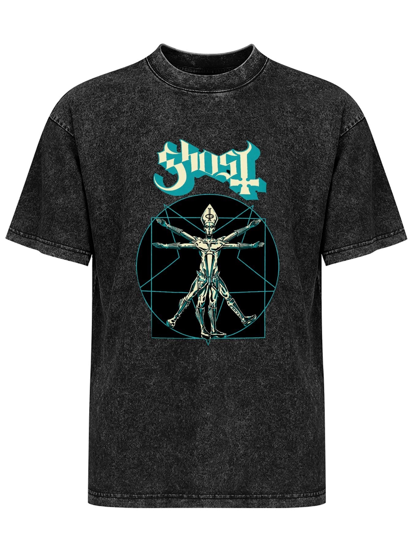 Vintage Washed Ghost Mechanical Figure Graphic T-Shirt