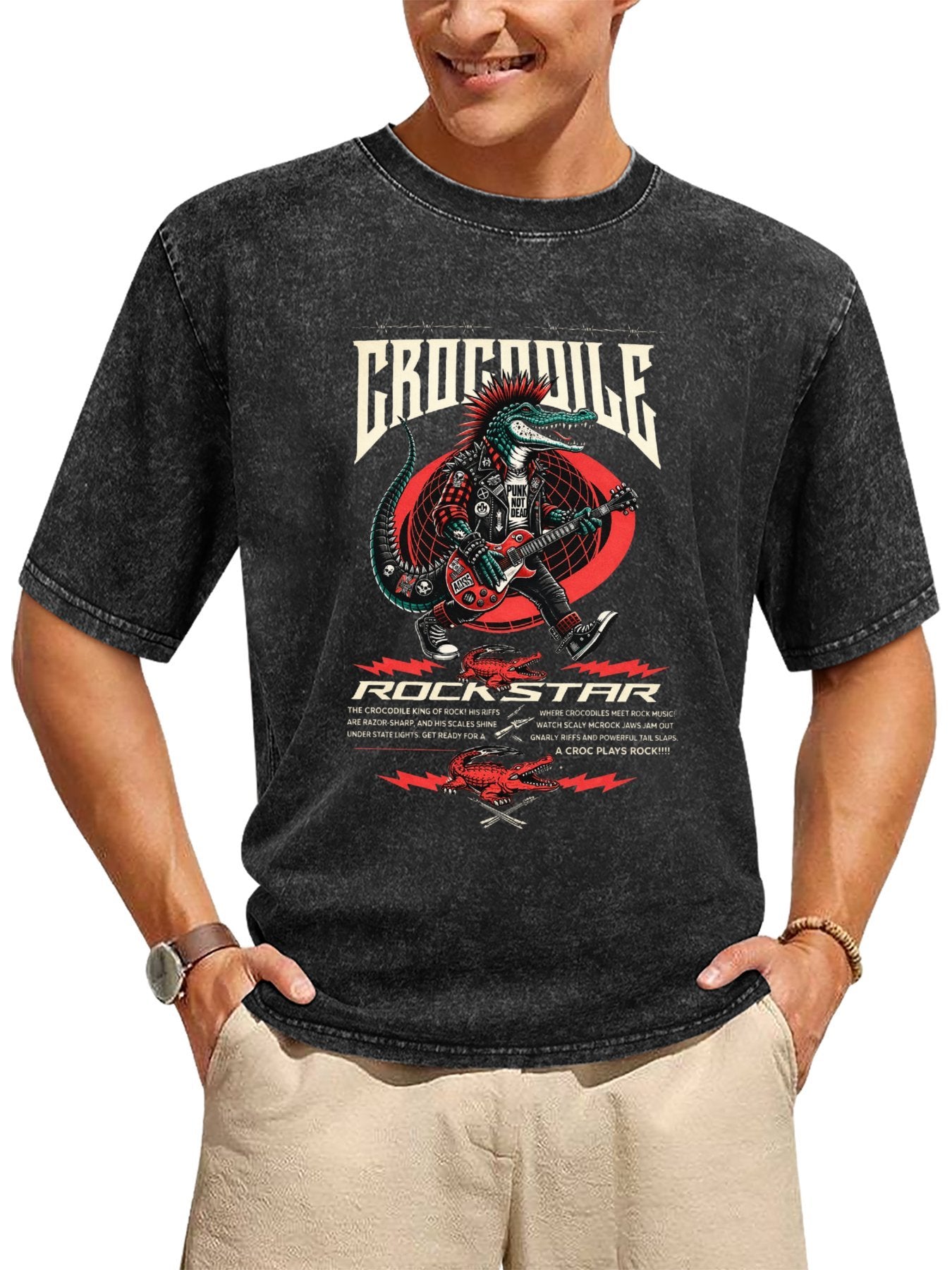 Vintage Washed Crocodile Rock Star Graphic T-Shirt Secondary image