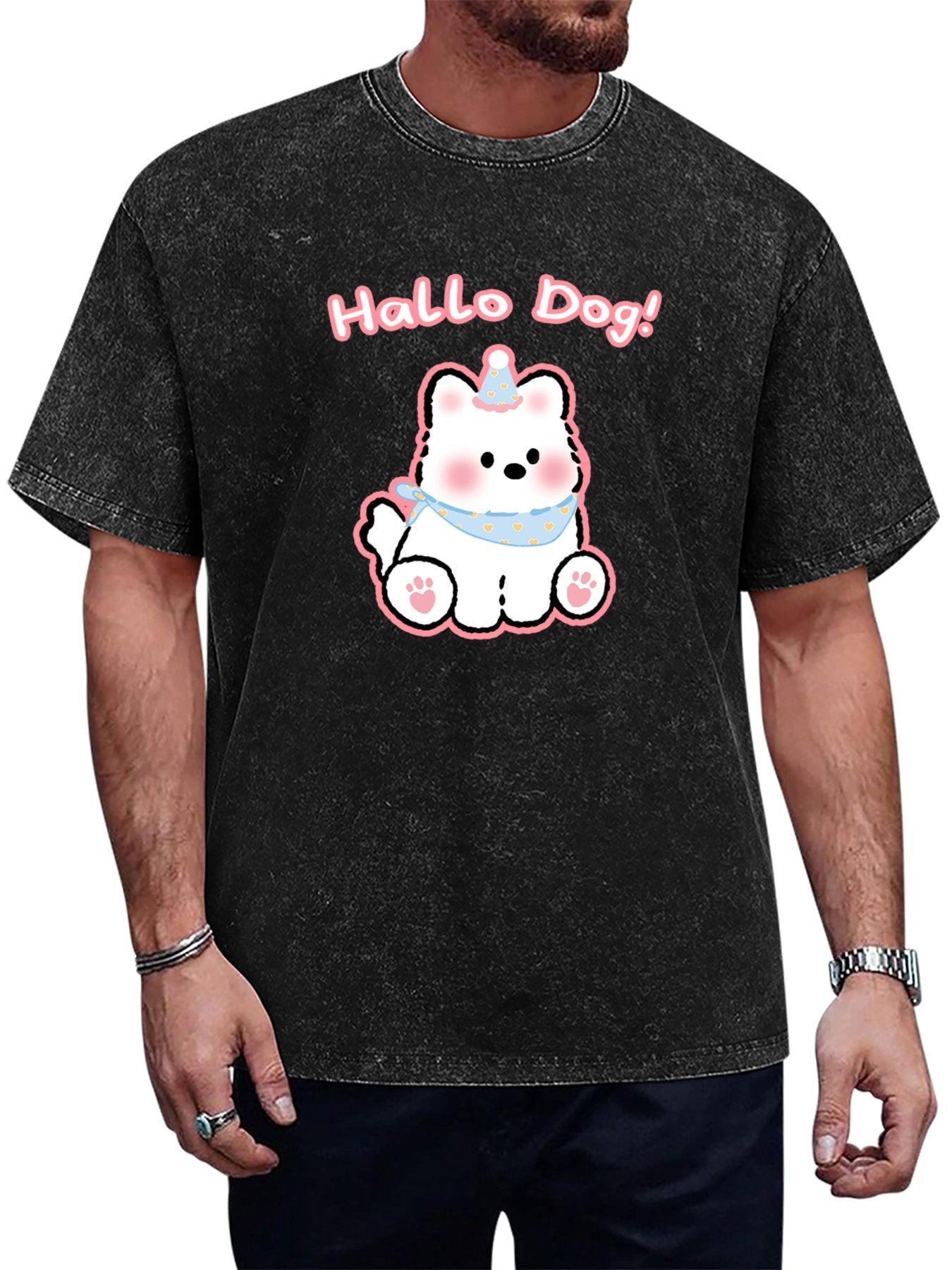 Hello Dog Cartoon Vintage Washed T-Shirt Main image