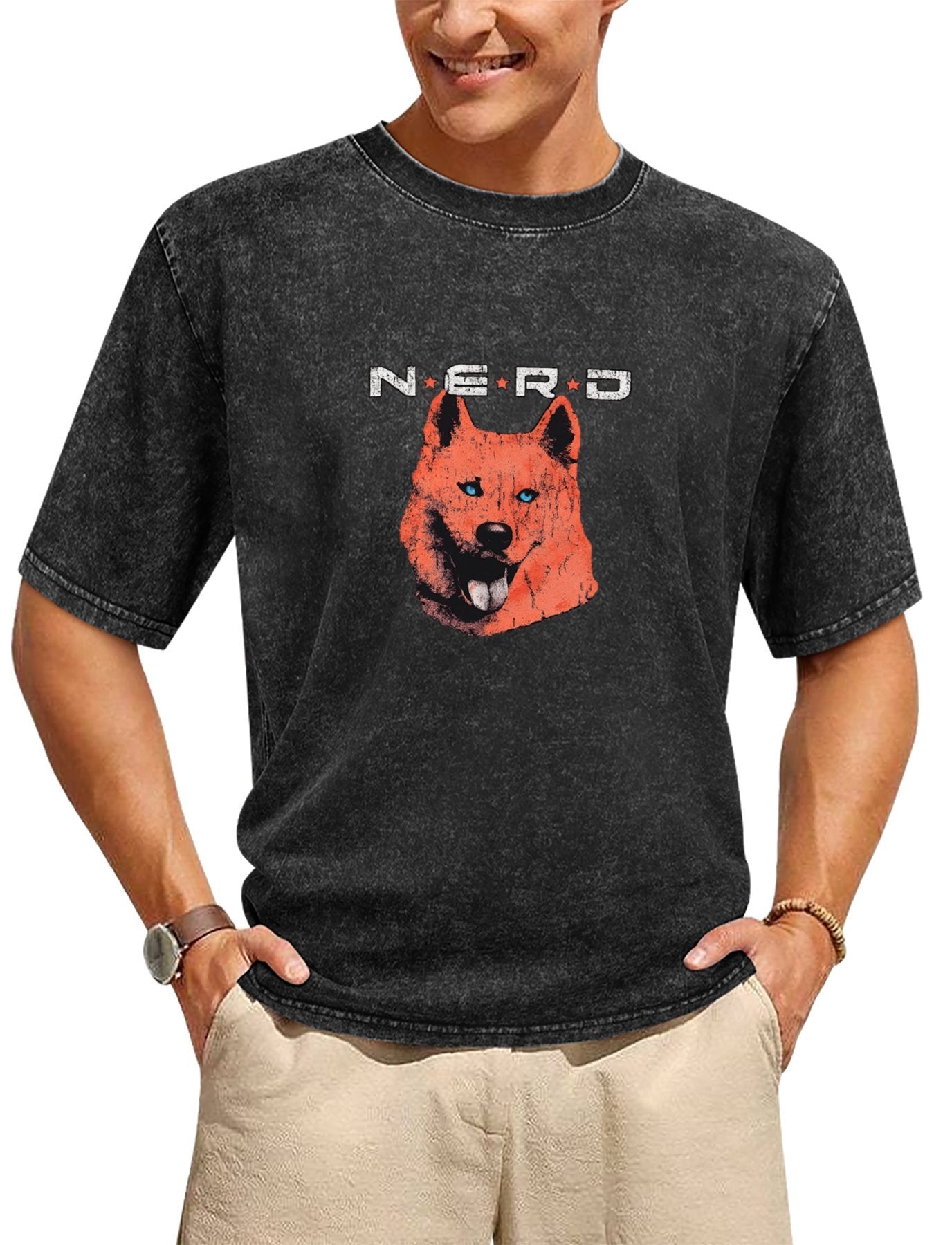 N.E.R.D Dog Graphic Washed T-Shirt