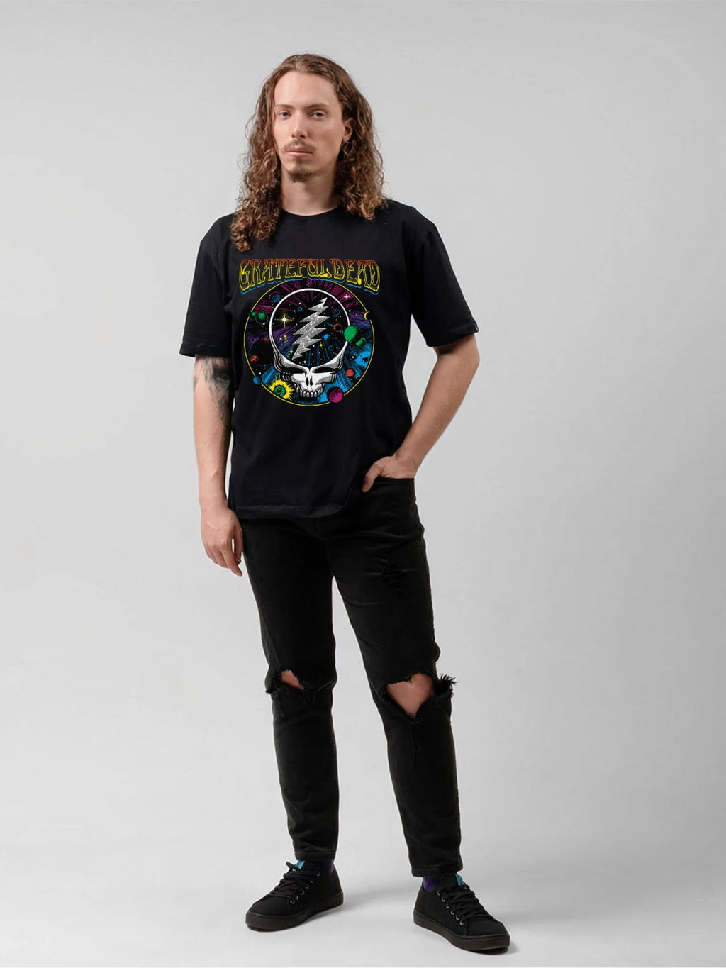 Grateful Dead Psychedelic Skull Lightning Graphic T-Shirt