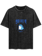 Korean Frog Graphic Washed T-Shirt