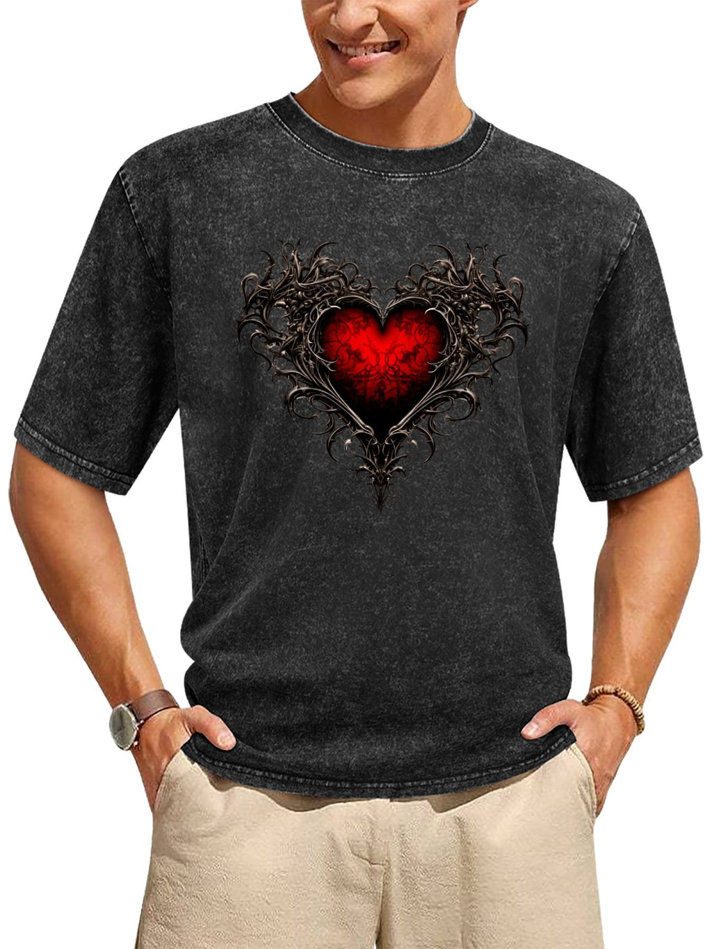 Vintage Washed Gothic Red Heart Graphic T-Shirt