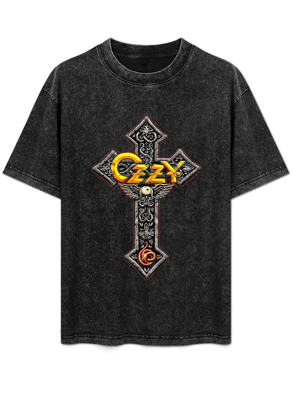 Vintage Washed Ozzy Ornate Cross Graphic T-Shirt