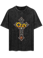 Vintage Washed Ozzy Ornate Cross Graphic T-Shirt