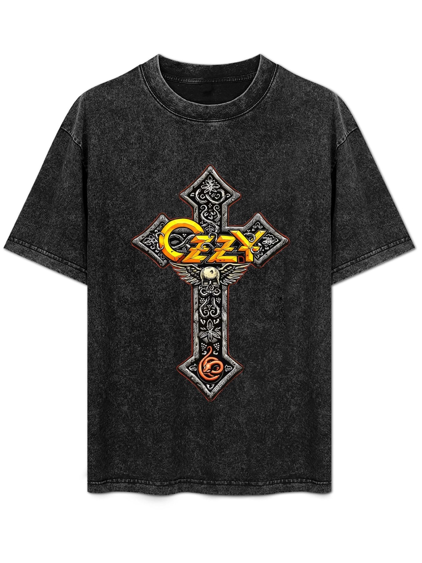 Vintage Washed Ozzy Ornate Cross Graphic T-Shirt