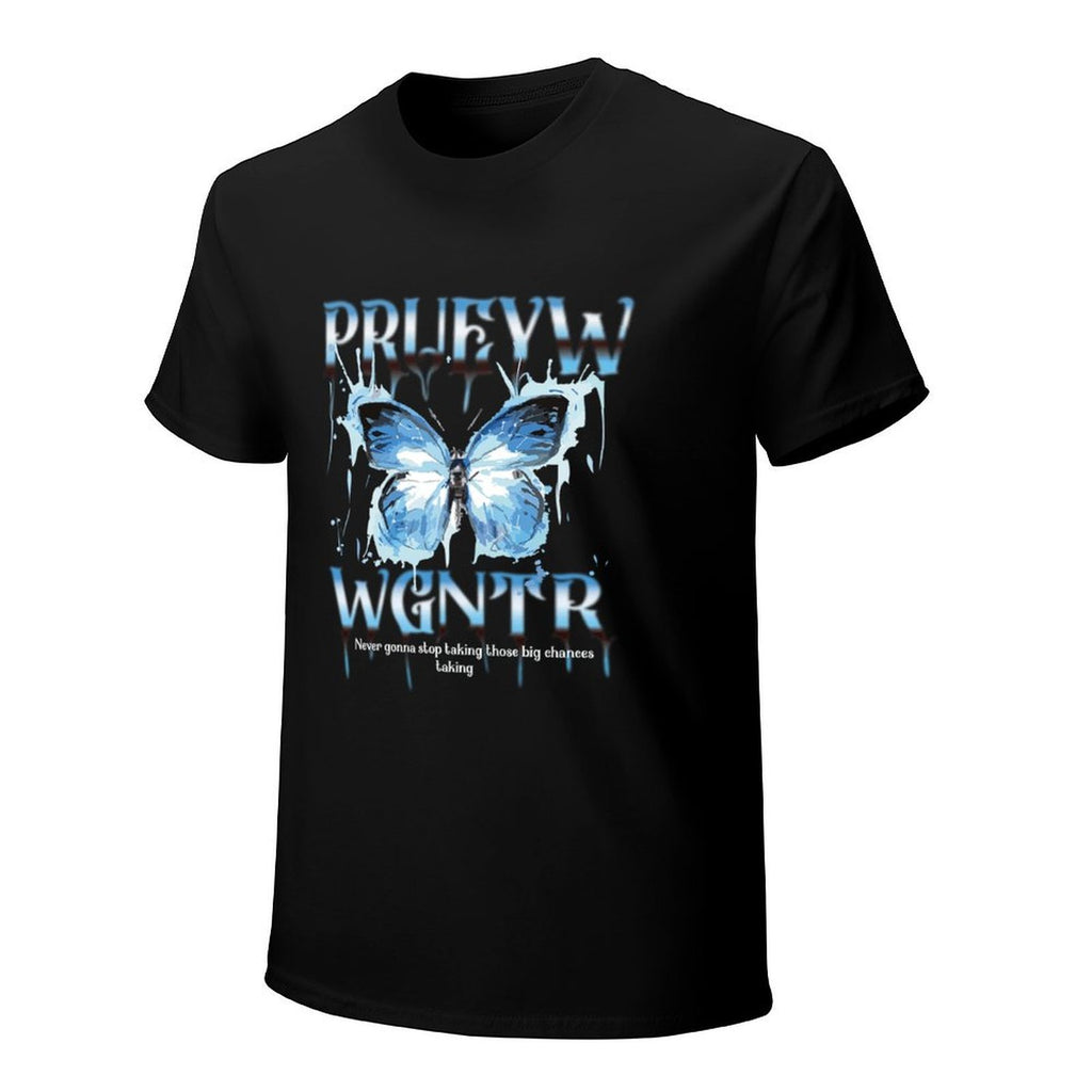 Blue Butterfly Graphic Black T-Shirt