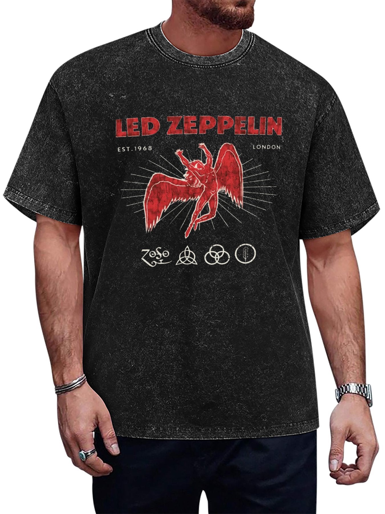 Led Zeppelin Winged Angel and Symbols Graphic T-Shirt