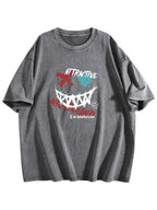 Attractive Mysterious Smile Graphic Washed T-Shirt