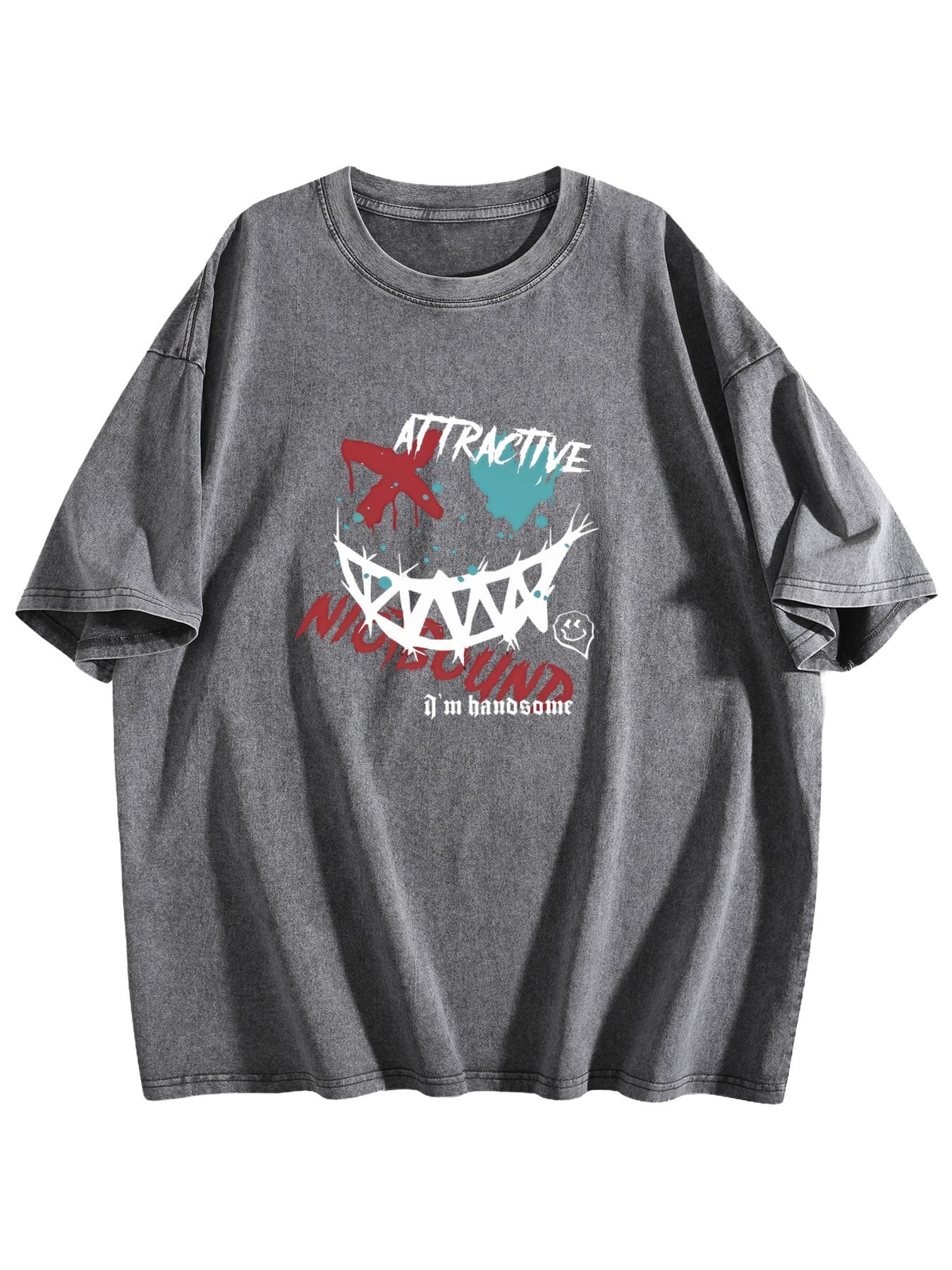 Attractive Mysterious Smile Graphic Washed T-Shirt