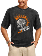 Vintage Washed Punk Skull Flame Graphic T-Shirt