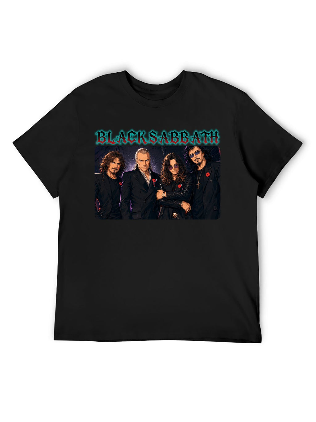 Black Sabbath Illustrated Band Portrait Graphic T-Shirt