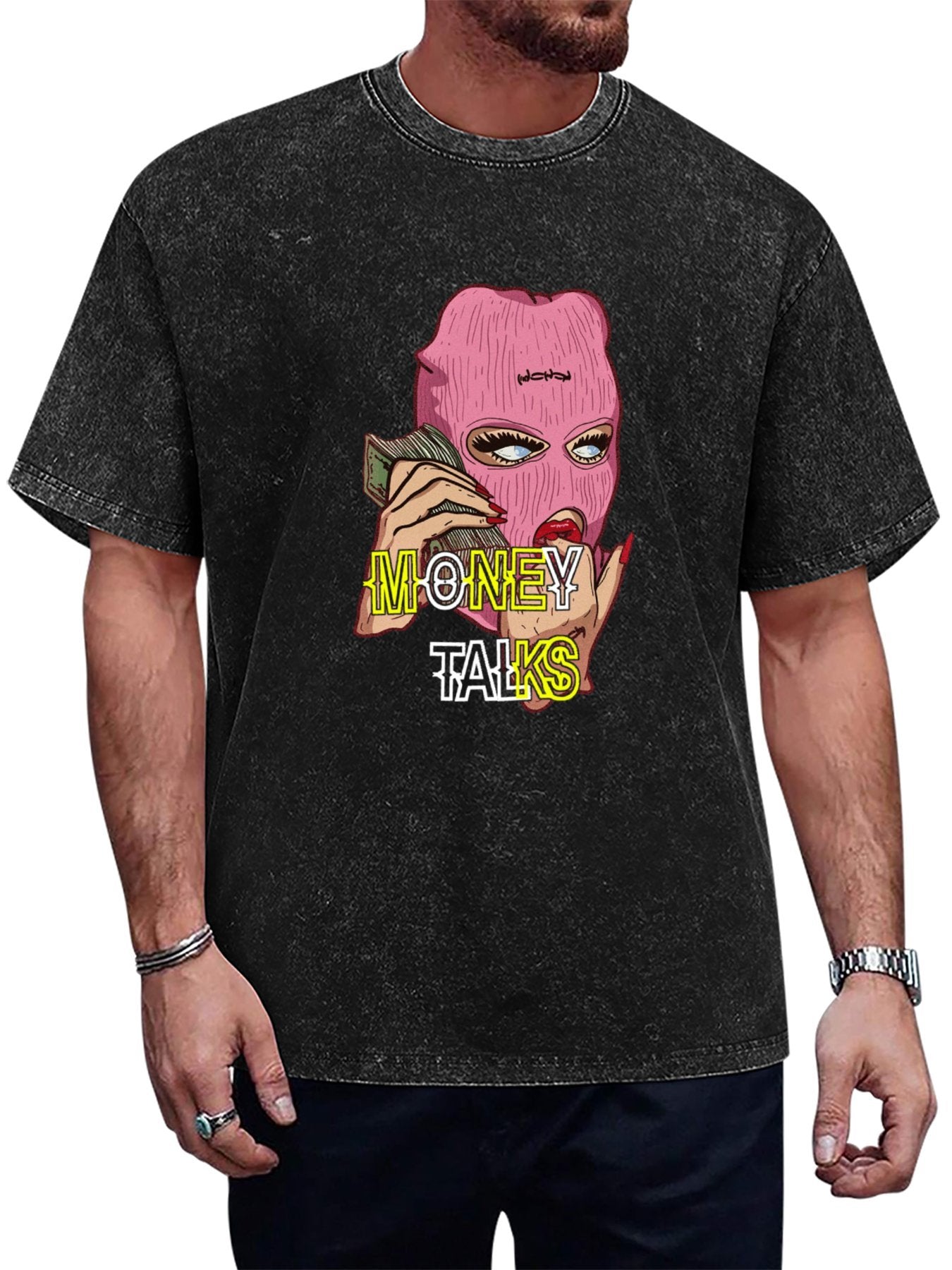 Money Talks Mask Graphic Vintage Washed T-Shirt Main image