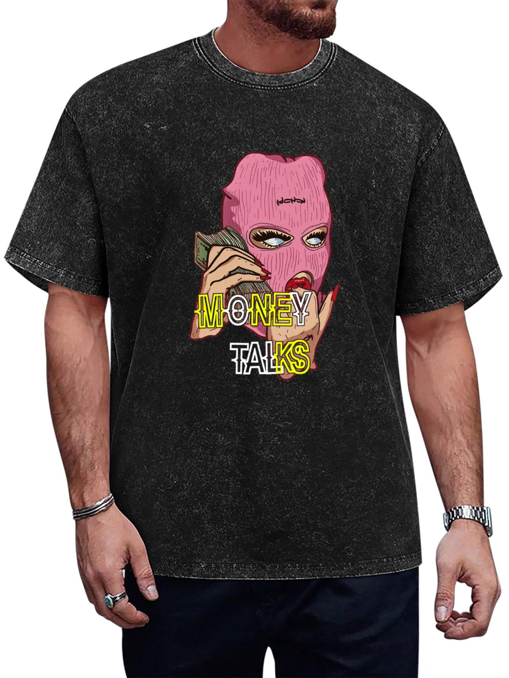 Money Talks Mask Graphic Vintage Washed T-Shirt