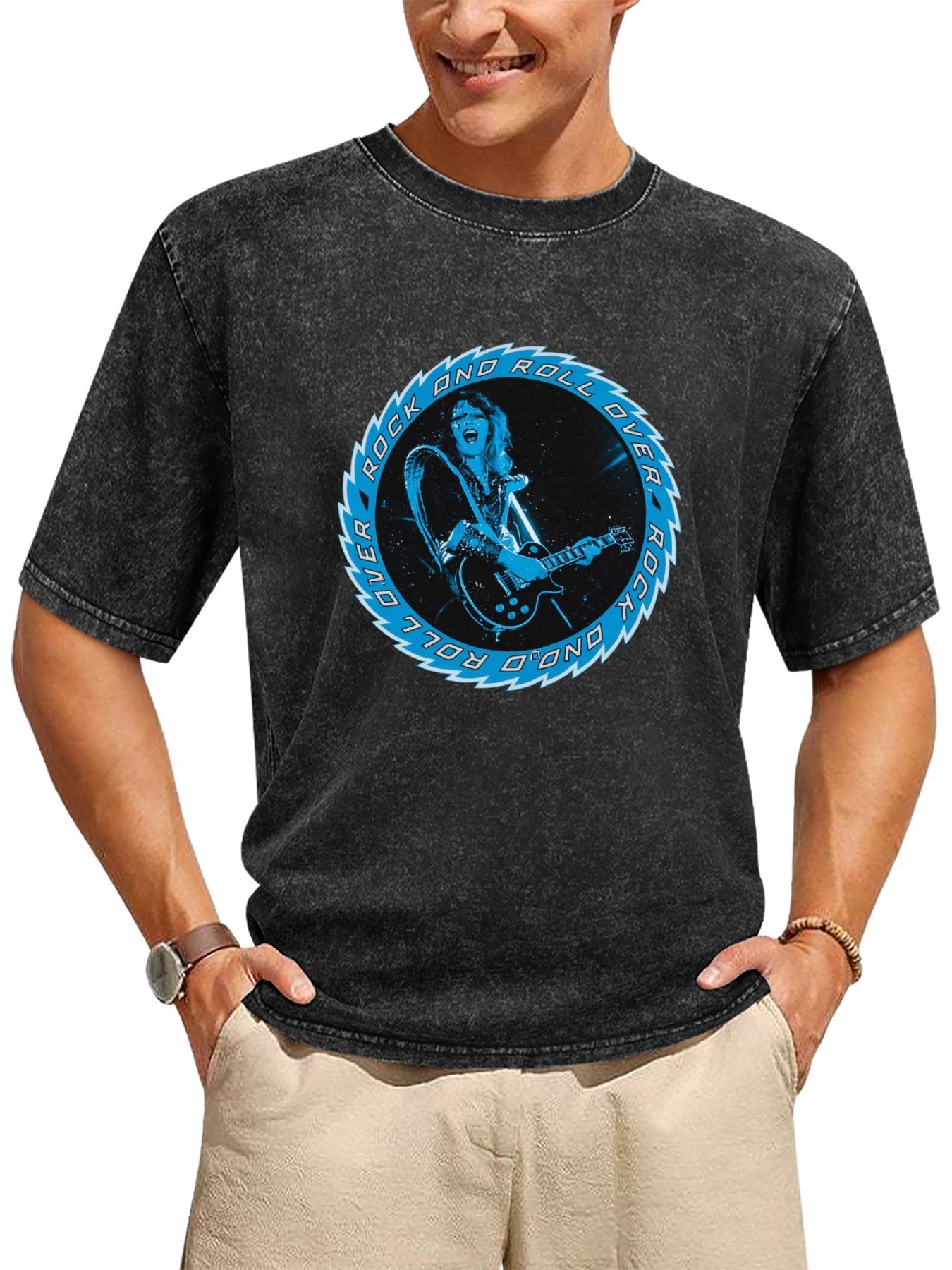 KISS Rock and Roll Over Blue Guitarist T-Shirt