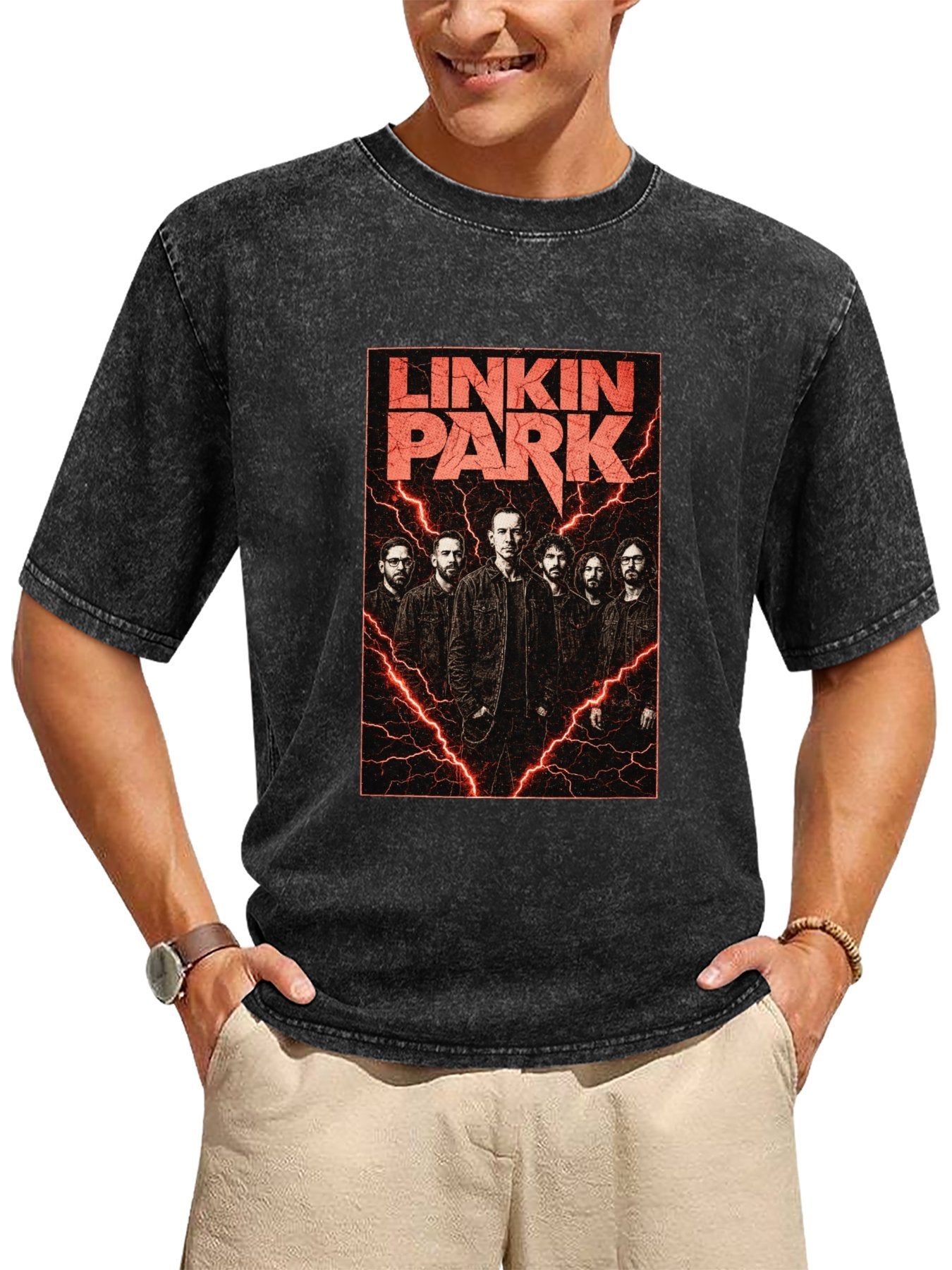 Vintage Washed Linkin Park Lightning Band Graphic T-Shirt Secondary image