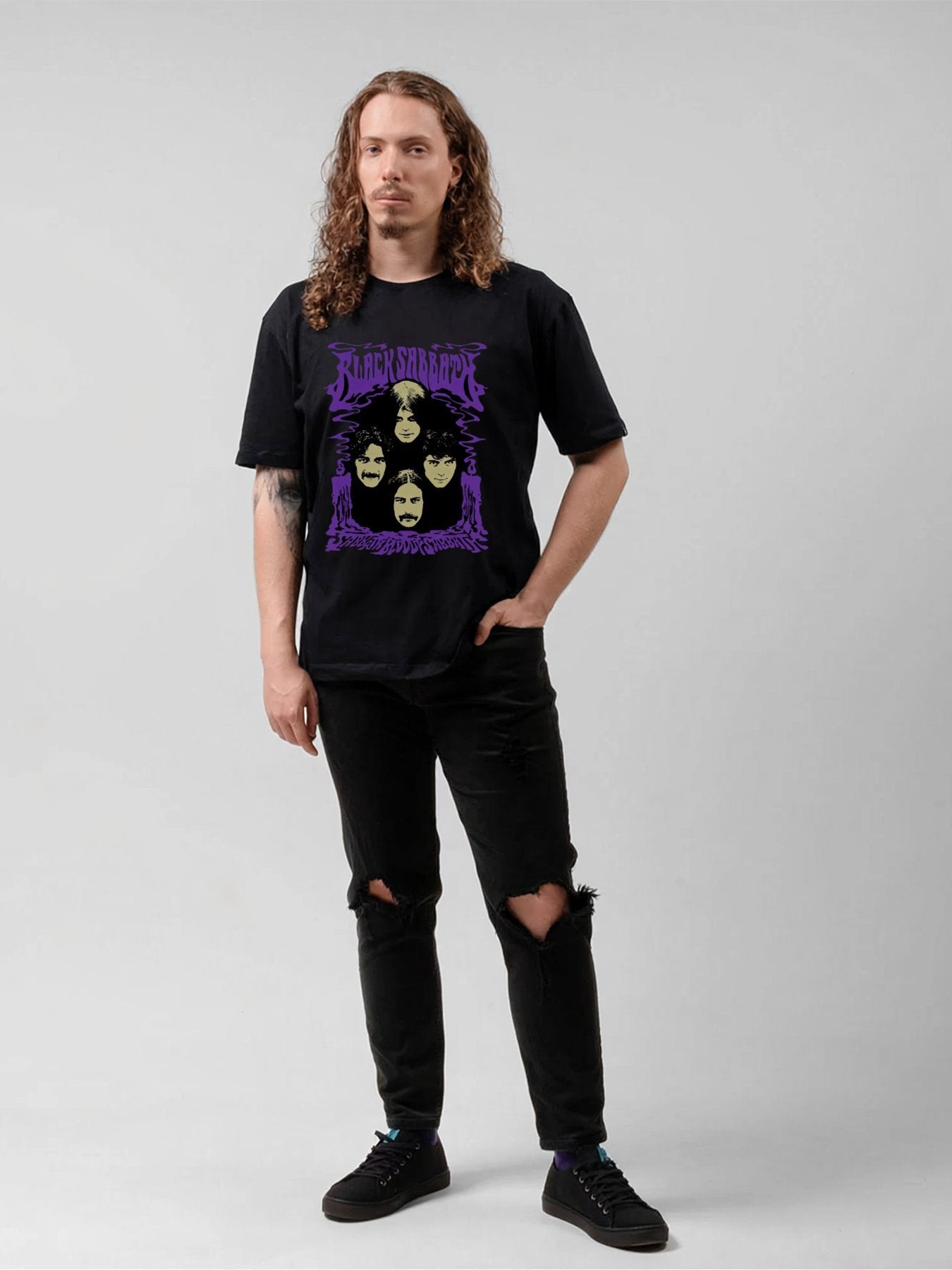 Black Sabbath Band Faces Retro Psychedelic T-Shirt