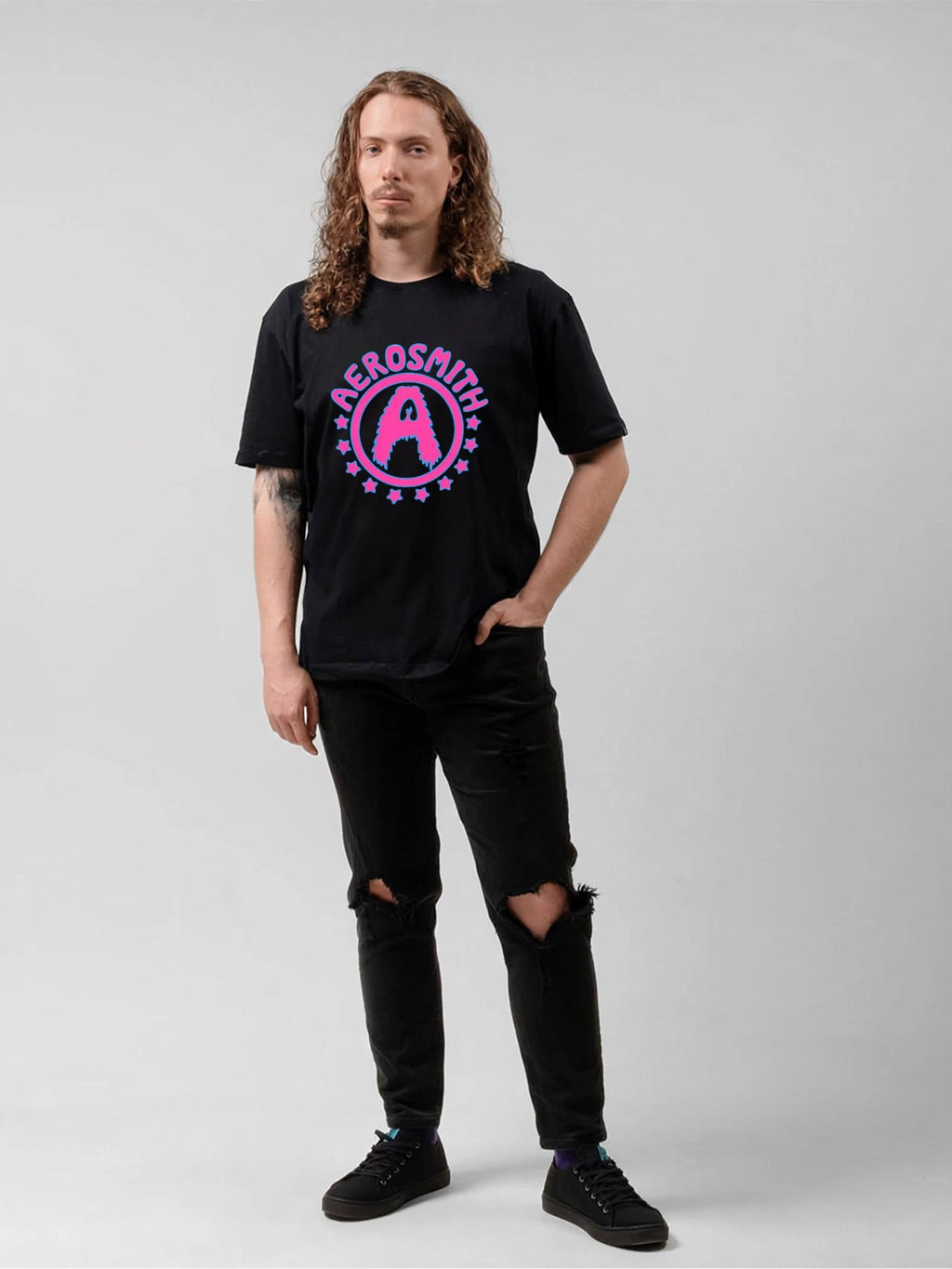 Aerosmith Neon Star Badge Retro Graphic T-Shirt