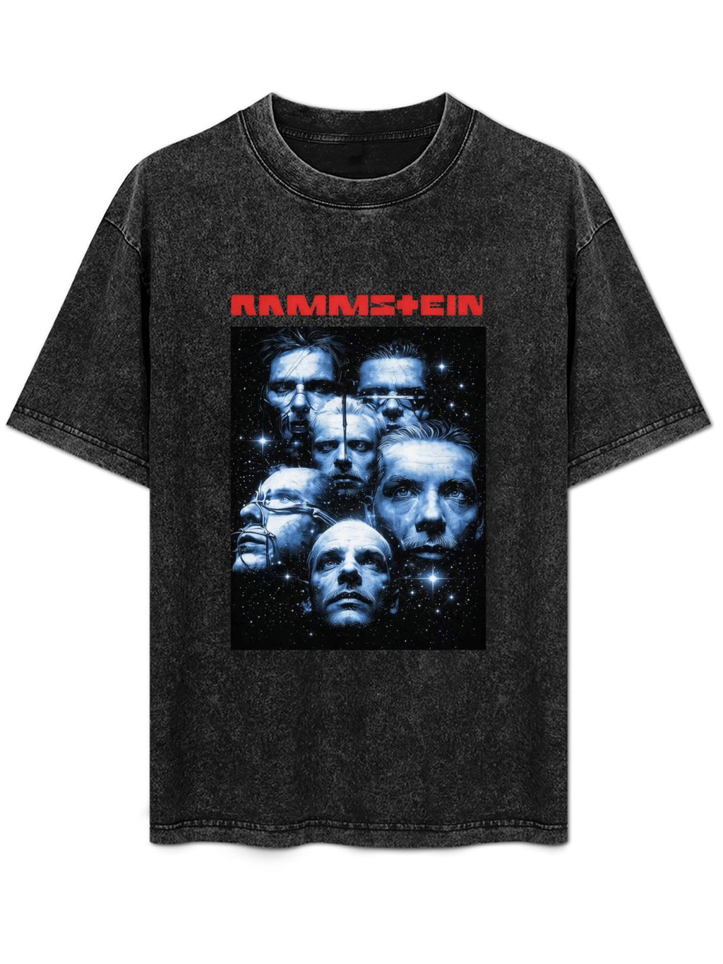 Vintage Washed Rammstein Blue Portrait Collage Graphic T-Shirt