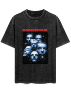 Vintage Washed Rammstein Blue Portrait Collage Graphic T-Shirt