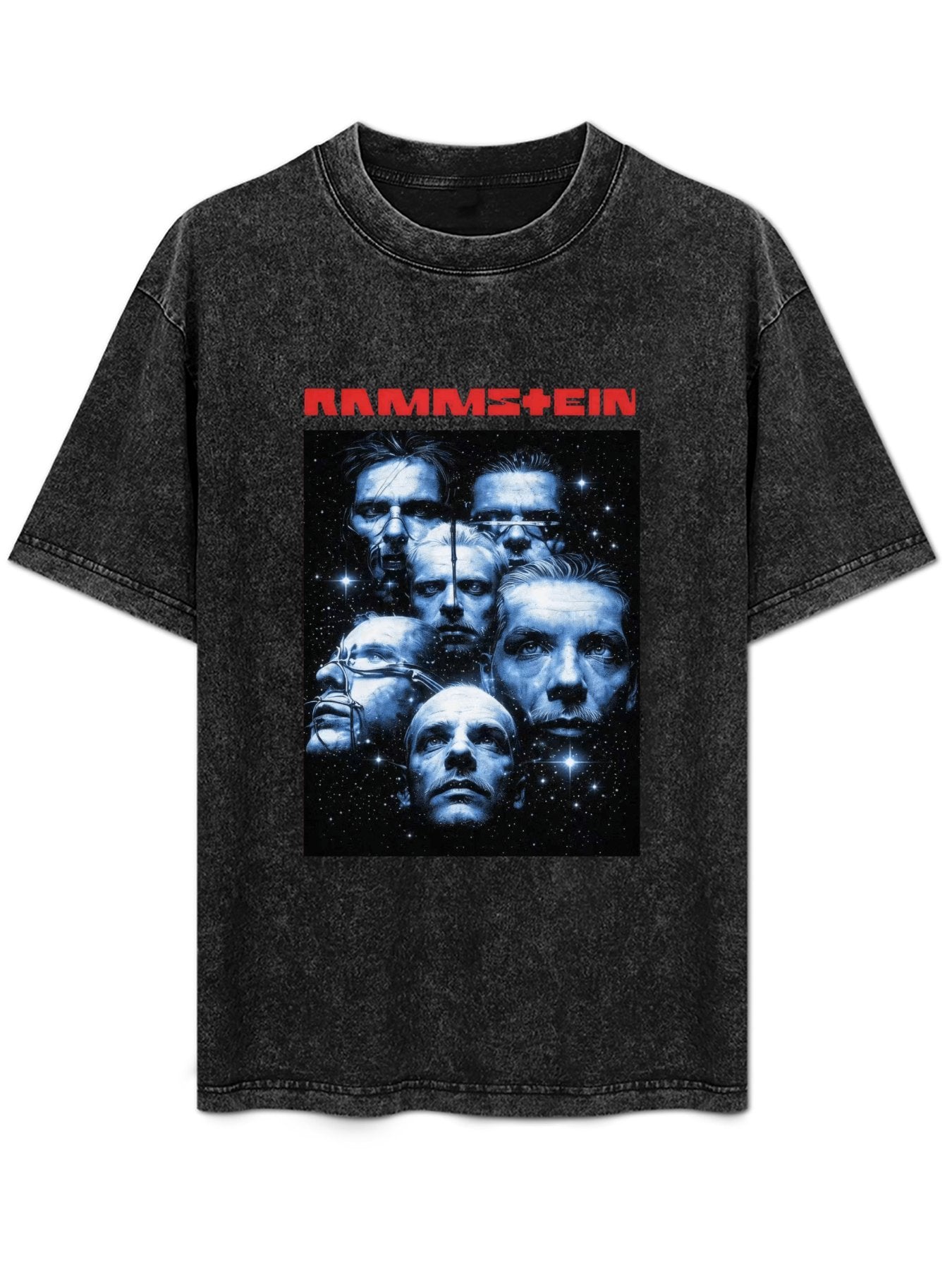 Vintage Washed Rammstein Blue Portrait Collage Graphic T-Shirt
