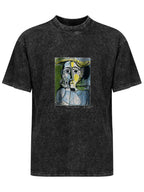 Woman with a Yellow Hat Washed Art Graphic T-Shirt