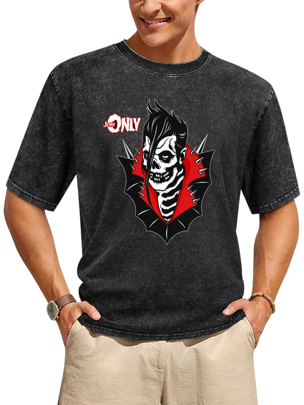 Misfits Jerry Only Spiked Skeleton Portrait Graphic T-Shirt