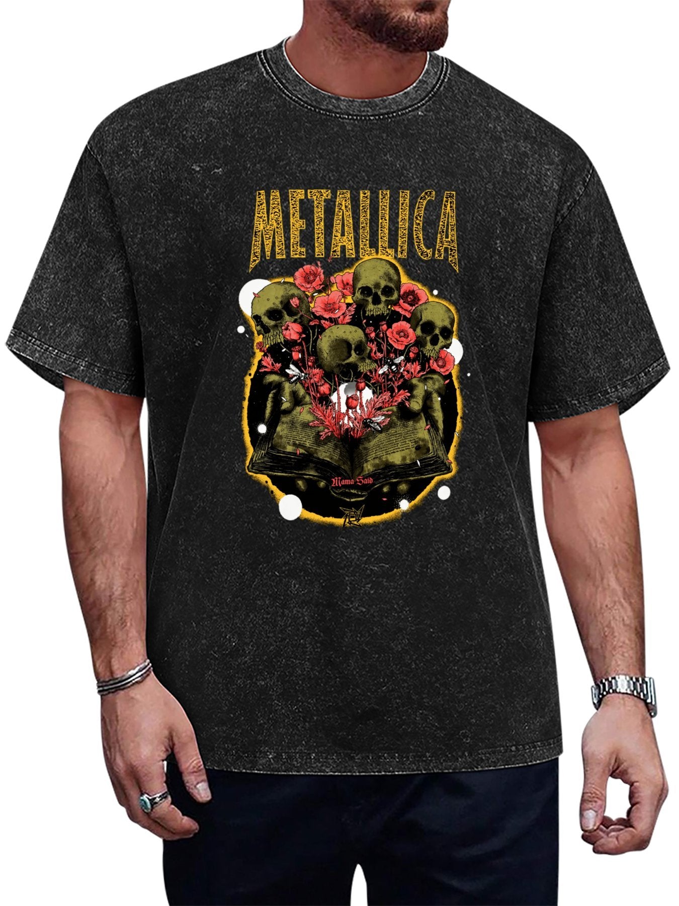 Metallica Mama Said Skull and Roses Graphic T-Shirt