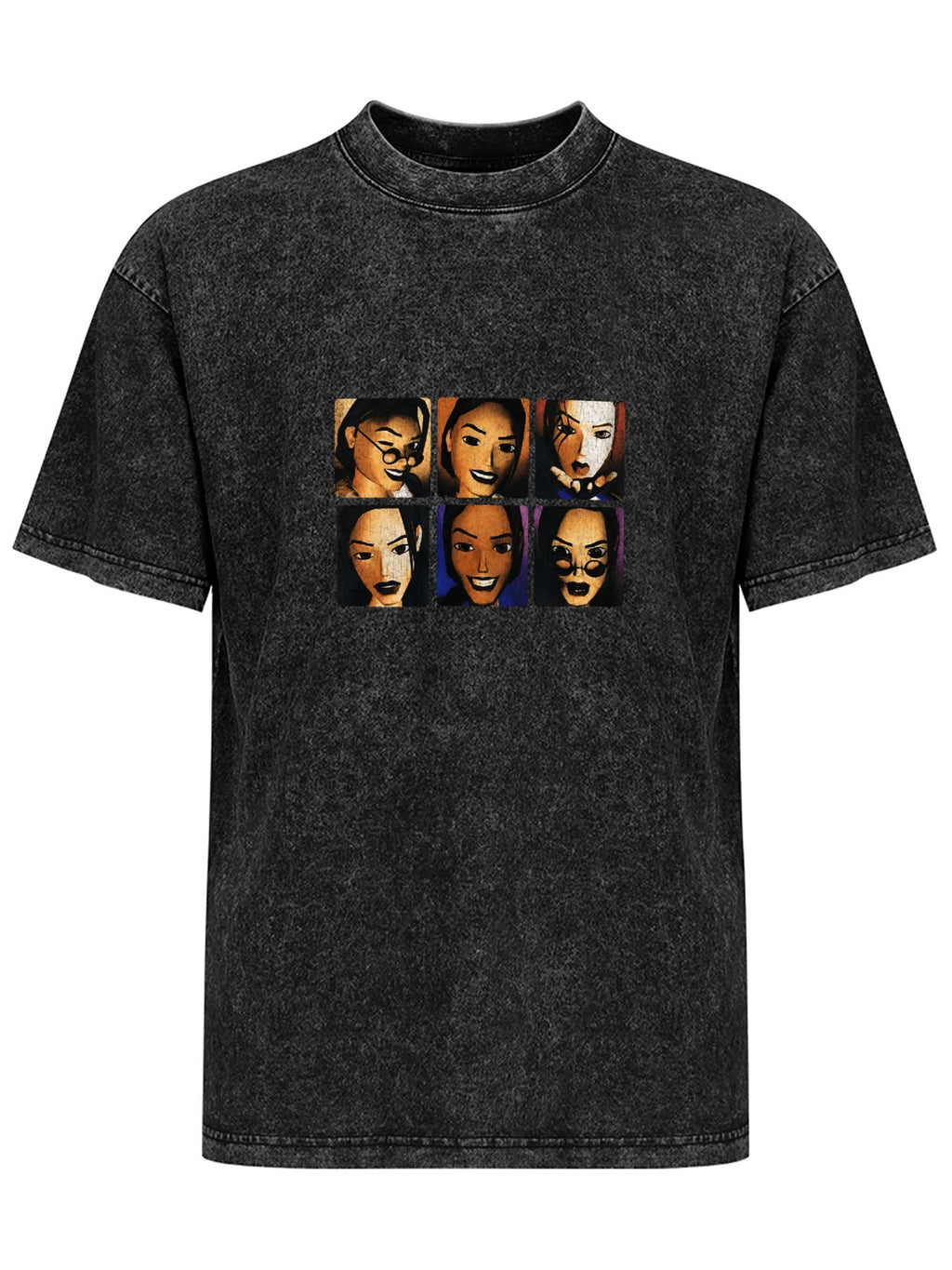 Retro Character Collage Washed Graphic T-Shirt